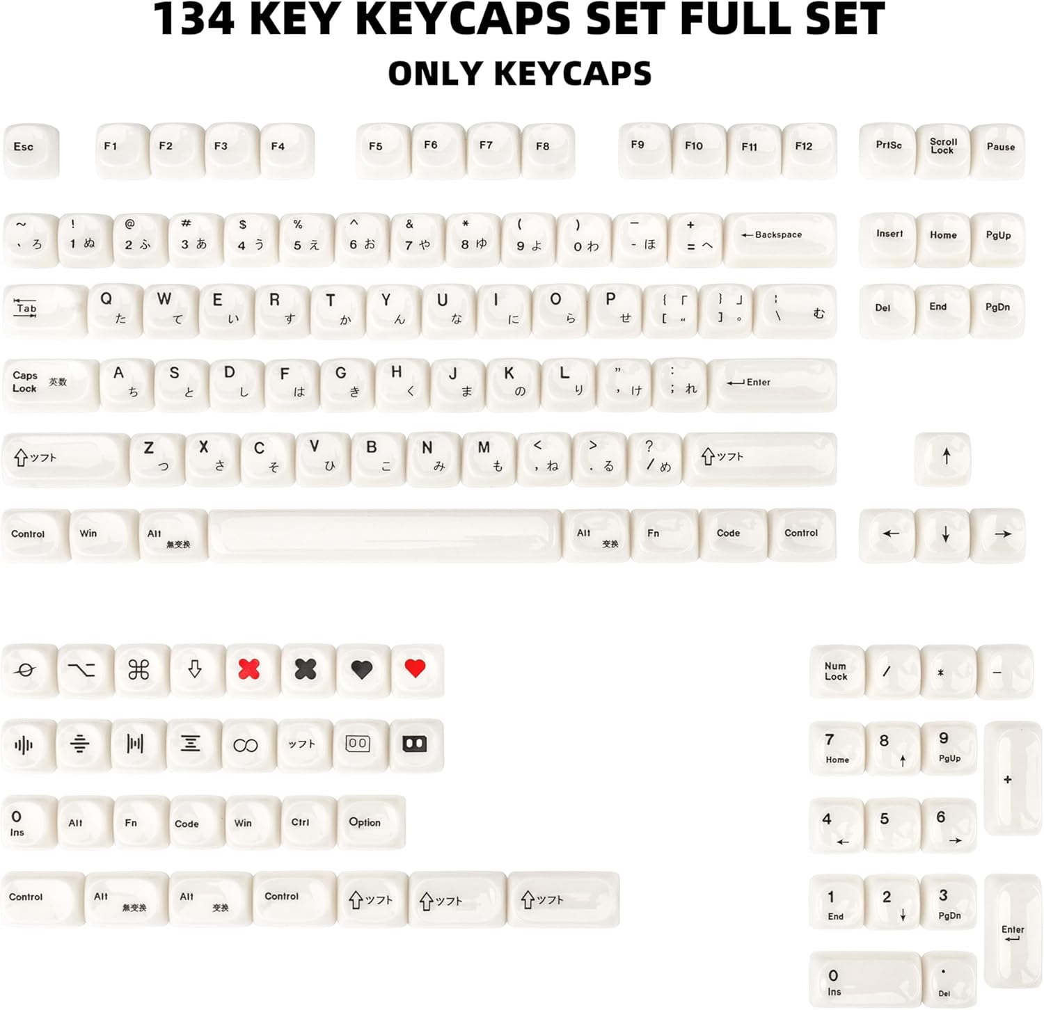 White Keycaps - MOA Profile Japanese Custom Keycap Set, Minimalist White Mac Style 134 Keys, Cute Ceramic Textured Keycaps for MX Switches Mechanical Keyboard