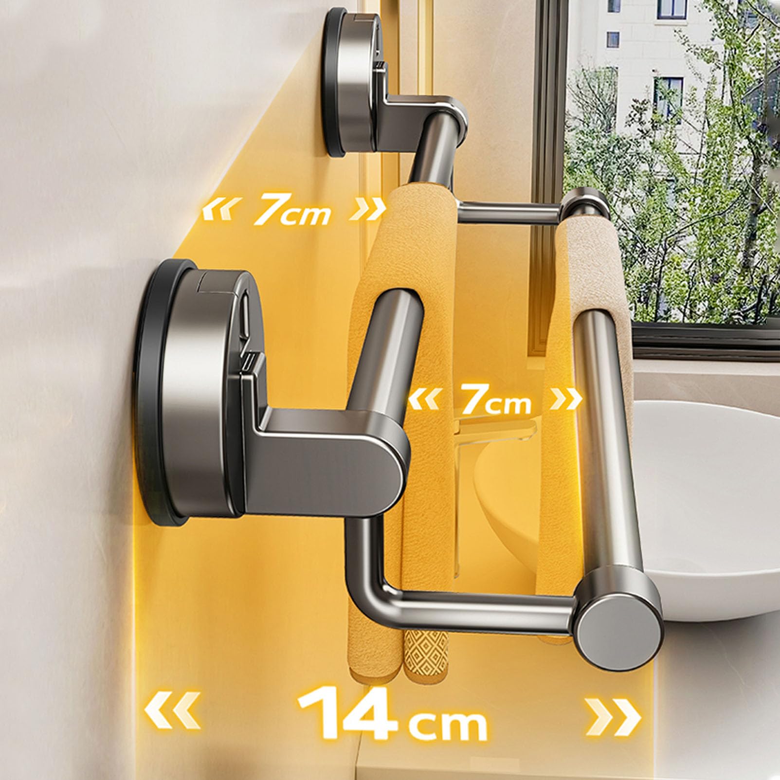 Handtuchhalter Saugnapf Handtuchstange für Badezimmer ohne Bohren Handtuchhalter Wand 2 Stange Handtuchhalter für Küche aus Aluminiumlegierung,Badezimmer-Zubehör