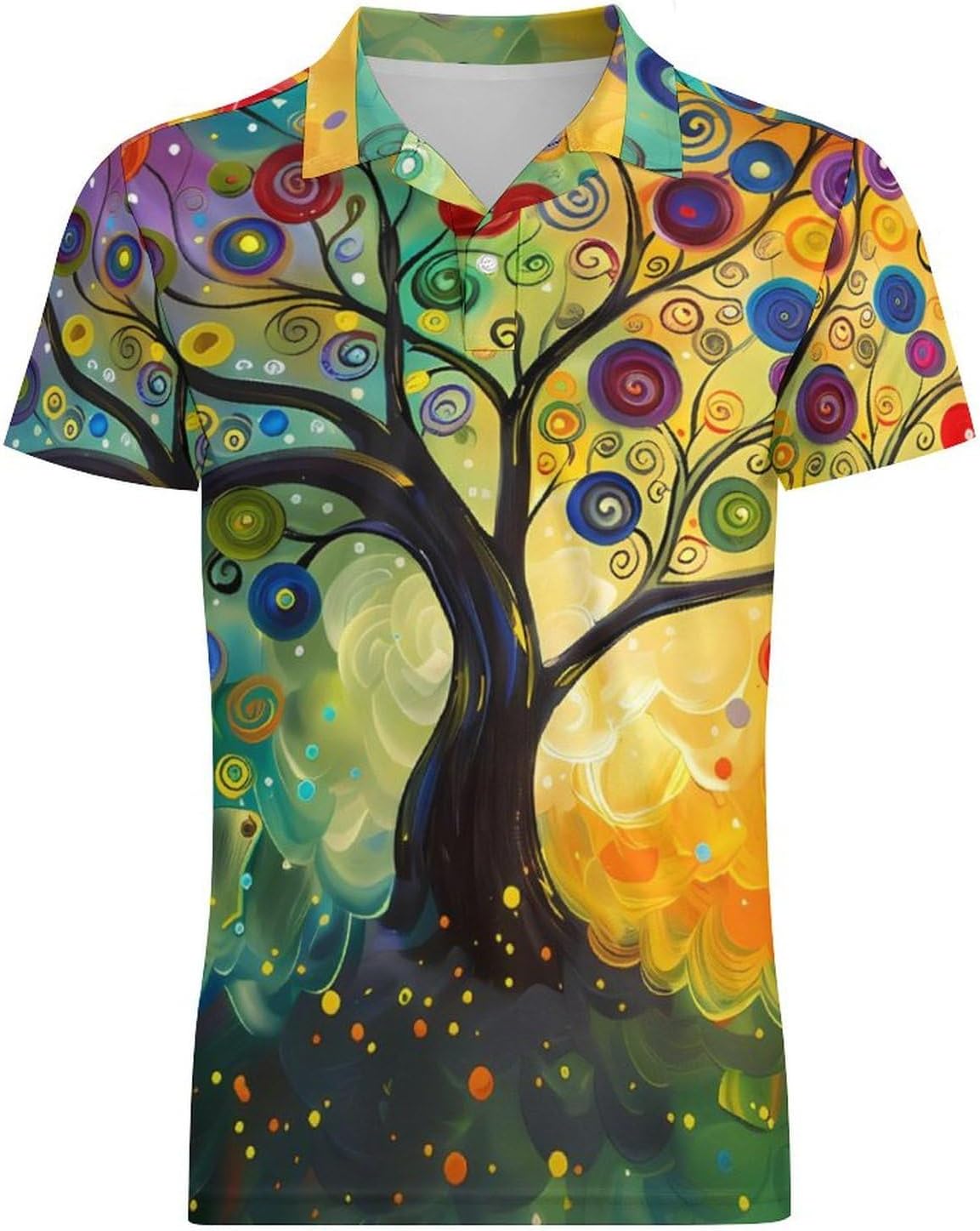 Colorful Tree Swirls Bubble Painting Novelty Men's Short Sleeve Shirt Golf Tennis Shirts Work T-Shirt Sport Tee