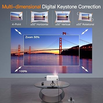 [Electric Keystone 6D/4P] Projector 4K Supported, 2024 Upgraded 18000L Native 1080P 5G WiFi Bluetooth, 50%-100% Zoom, Mini Projector for iOS/Android/TV Stick
