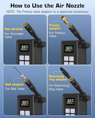 Miniatura 8 de Mini bomba eléctrica para bicicleta, inflado rápido de 29 segundos, bomba de aire portátil de bicicleta de 150 PSI con manómetro, válvulas Presta y