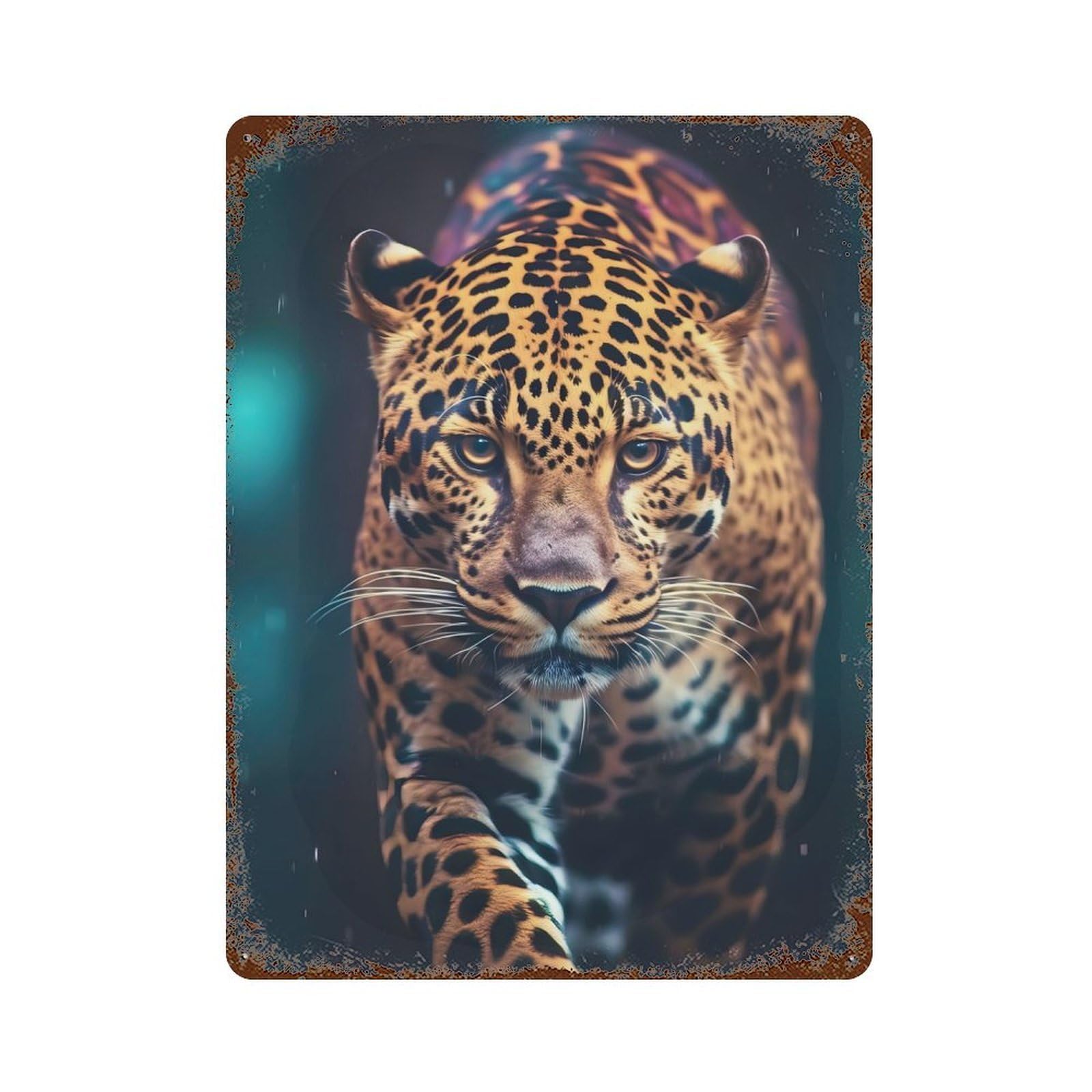 Garage Style Leopard Weathered Tin Sign 15.7"x11.8", Classic Wall Plaque for Bar And Workshop