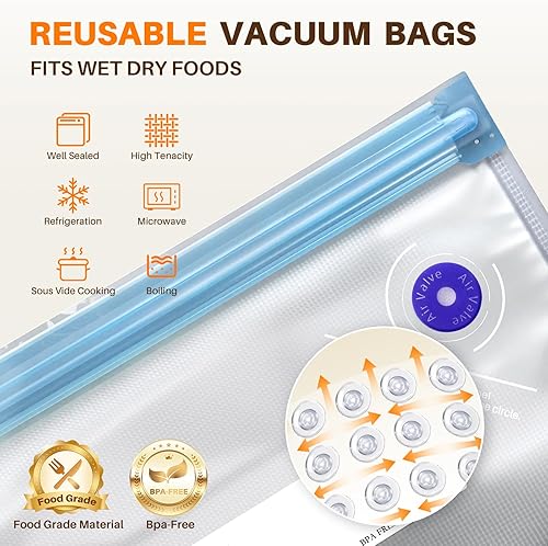 Miniatura 4 de Sellador al vacío para alimentos, máquina selladora al vacío compacta (sellador al vacío + 10 bolsas de vacío reutilizables, sellador al vacío de