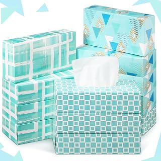 12 Pack Facial Tissue Boxes 2 Ply Tissues Cube Boxes Soft Tissue Box Tissue Bulk Flat Box for Home Decor Bathroom Living Room Office Kitchen Car School (Geometric)