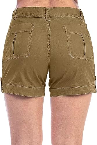 Miniatura 4 de Flamingals Pantalones cortos cargo para mujer, cintura media, pantalones cortos de senderismo de verano con bolsillo plano para mujer