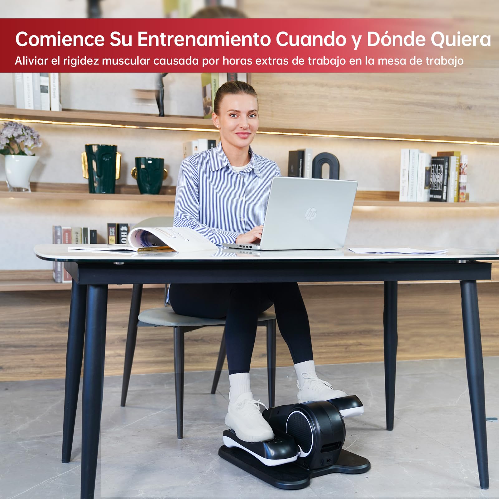 YAMO Mini Elíptica Eléctrica, Máquina Elíptica para Debajo del Escritorio con Pantalla LED y Control Remoto, 12 Velocidades, Elíptica Doméstica Silenciosa y Portátil para Mayores y Adultos