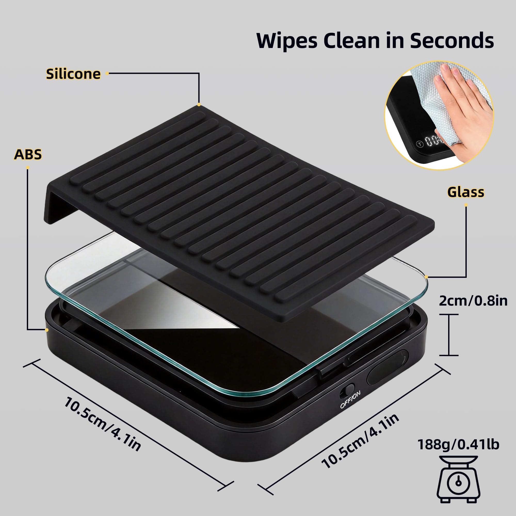 ShanSon Mini báscula de café con temporizador, báscula de espresso de alta precisión de 0,1 g, báscula digital de cocina de 2 kg/0,1 g con caudal, recargable por USB-C, superficie impermeable