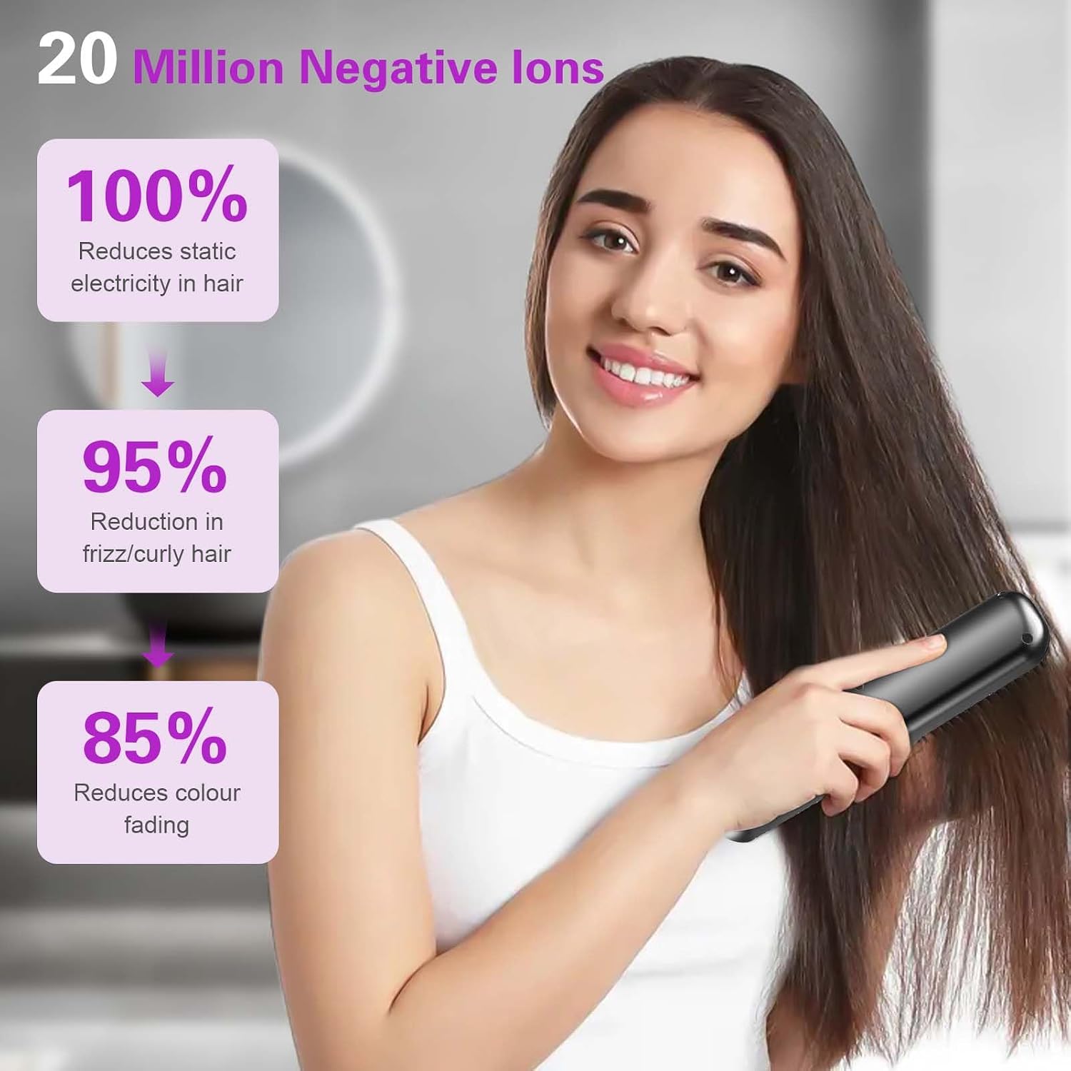 Cordless Hair Straighteners Ionic Hair Straightener Brush,Portable Mini Hair Straightener Brush for Travel Fast Heating and Adjustable Temperature, Women Gifts - Image 3