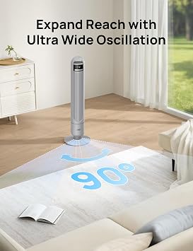 DREO Tower Fan for Bedroom, 90 Oscillating Fan, Standing Fan with 3 Modes, 4 Speeds, 8H Timer Cooling Fans for Home, Living Room, Office, Grey
