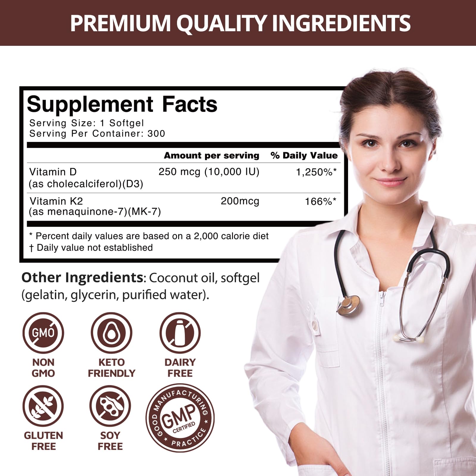 Vitamin D3 K2 10,000 IU + 200 mcg MK-7, 300 Coconut Oil Softgels, 10-Month Supply, Non-GMO, Gluten & Soy Free, Easy to Swallow — Amazon image 8