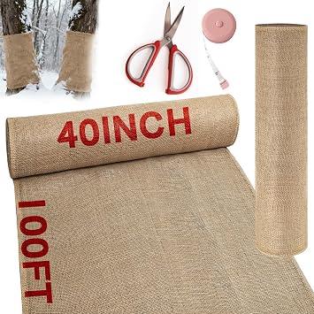 40inx 100ft Burlap Fabric Roll, Burlap Tree Wrap, High Density Jute Fiber, Garden Plants Weed Barrier for Winter Multipurpose