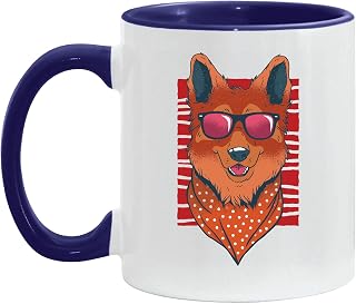 Gift for Dog Lovers Smiling Dog Wearing Pink Sunglasses and Orange Bandana with White Polka Dots 11oz 15oz Inner Color Accent Mug