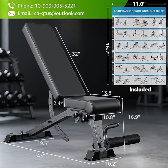 Adjustable Weight Bench for Home Gym, Heavy-Duty Incline Decline Bench with 12 Backrest Positions, 4 Seat Heights and 4 Leg Holder Settings, Commercial-Feel Strength Training Bench