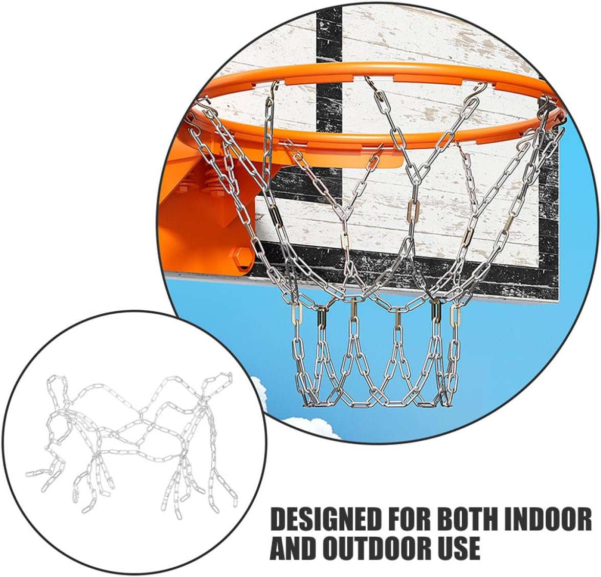 Chain Basketball Net Replacement, Heavy Duty Galvanized Manganese Steel, 13-Link Sturdy Metal Sports Net for Indoor and Outdoor Basketball Training and Games