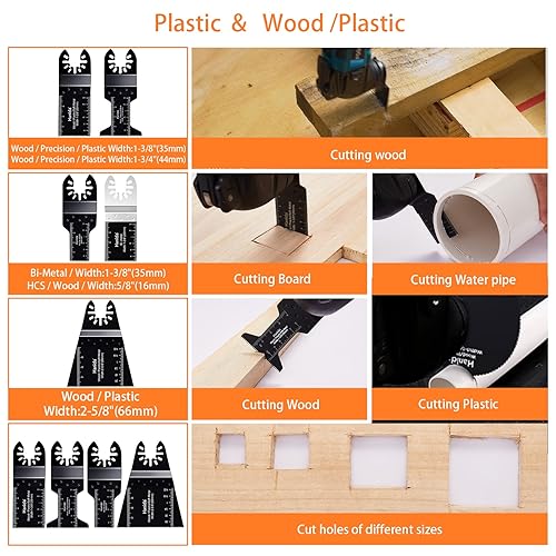 Miniatura 4 de Hanida 120 hojas de sierra oscilantes de metal, cuchillas multiherramienta para madera y plástico, cuchillas oscilantes de liberación rápida para