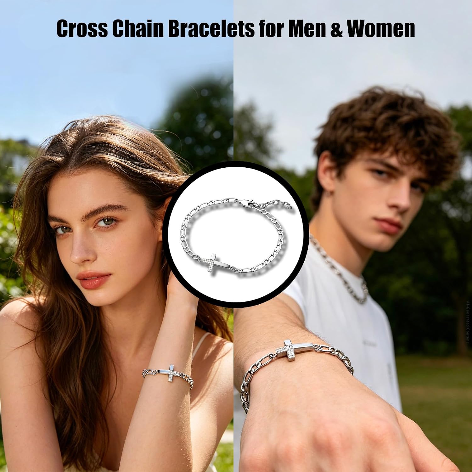 Cross Chain Bracelets for Men Women,Stainless Steel Adjustable Curb Cuban Link Chain Bracelet Stylish Cross Jewelry,Christian Religious Jesus Confirmation Jewelry gifts,7.3-8.7inches RD-JN5106