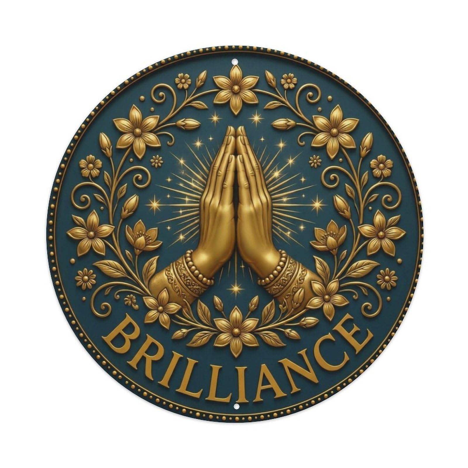 Fyrn Style Metal Tin Sign Vintage Namaste Praying Hands Brilliance Flower Zen Yoga