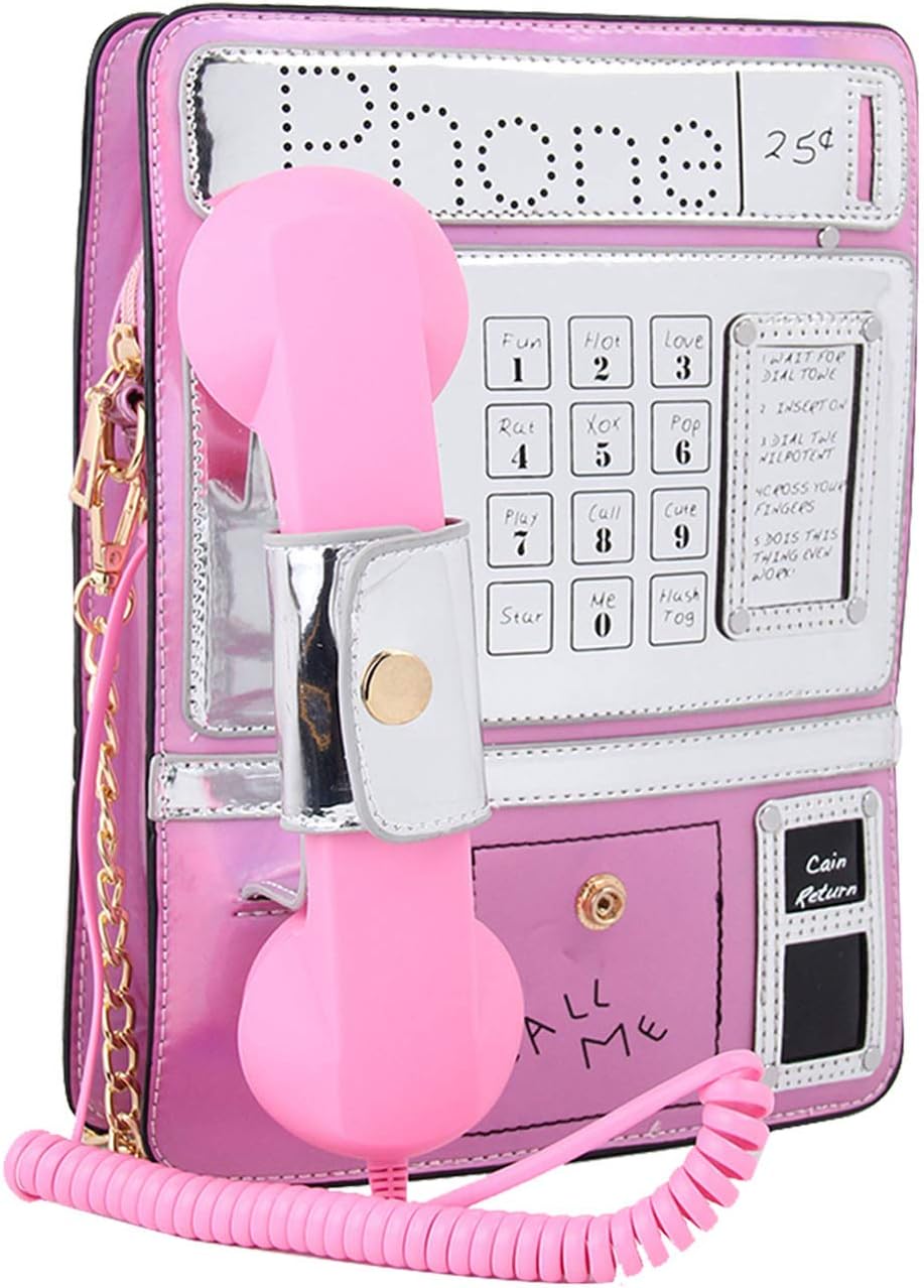 KUANG! Women Reflective Laser Fashion Telephone Shaped Shoulder Bag Ladies Funny Crossbody Bag Chain Purse