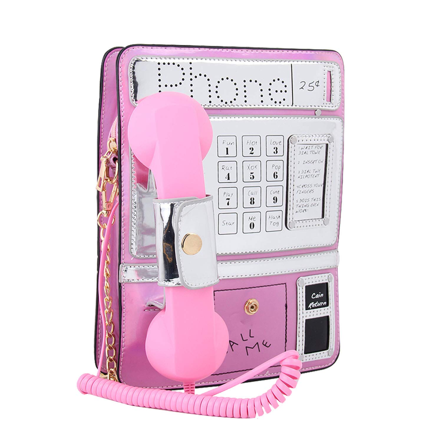 KUANG! Women Reflective Laser Fashion Telephone Shaped Shoulder Bag Ladies Funny Crossbody Bag Chain Purse