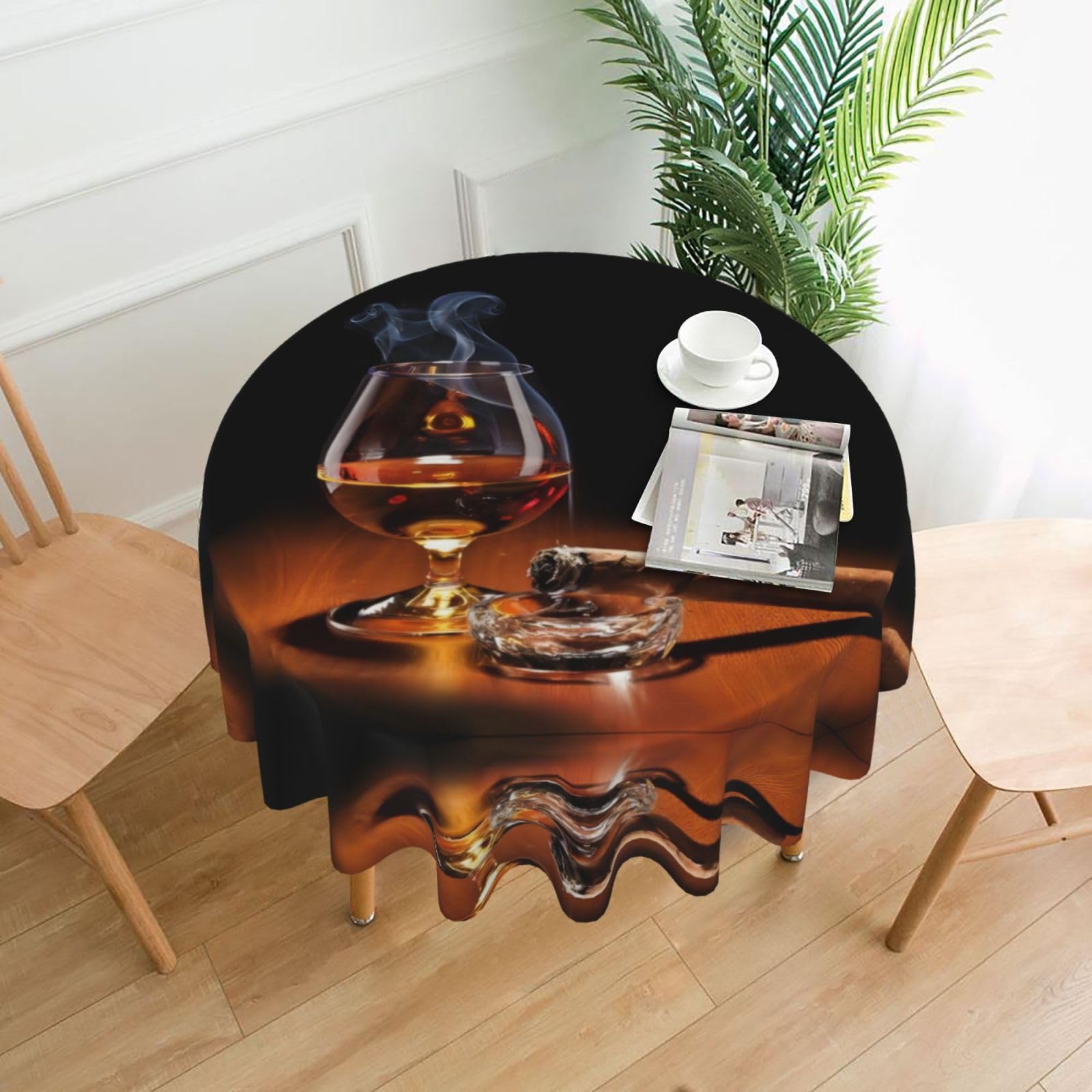 hhxvcv Cigar And Whiskey Round Tablecloth – Dining Table Cover