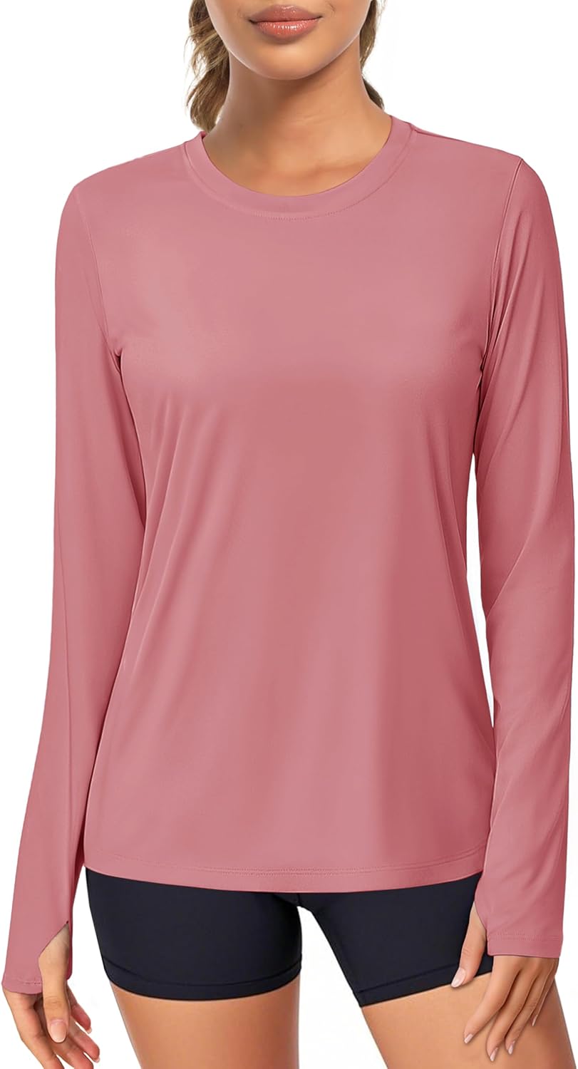 MAGCOMSEN Women's Long Sleeve Rash Guard Tshirts UPF 80+ Quick Dry Sun Shirts Swim Running Workout Tops with Thumb Holes