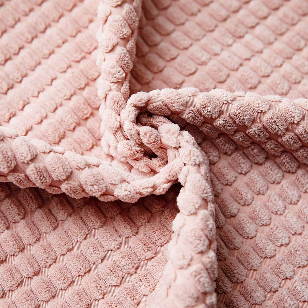 DEZENE Pink Decorative Couch Throw Pillow Covers - 2 Pack 12x20 Inch Soft Corduroy Corn Striped Pom-poms Square Pillow Cases for Bedroom Sofa Living Room
