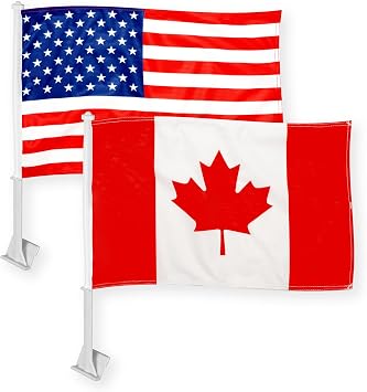G128 Combo Pack American USA Car Flag & Canada Canadian Car Flag 11x17 In | Both Double Sided Printed 150D Polyester | Flagpole Included | Perfect for Festival Celebrations, Parades