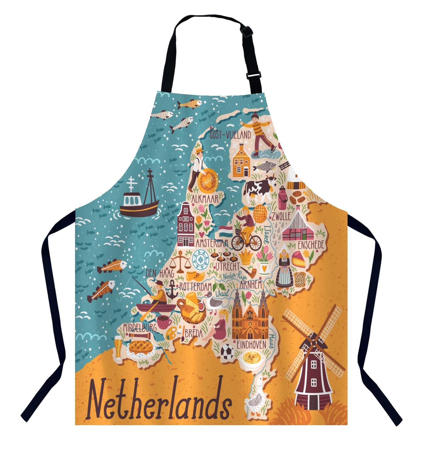 Bgbdeia Men's Map Of Netherlands Chefs Apron, Cooking And Baking Apron For And Wo, Kitchen Apron, Butchers Apron, Bbq & Catering Bibs