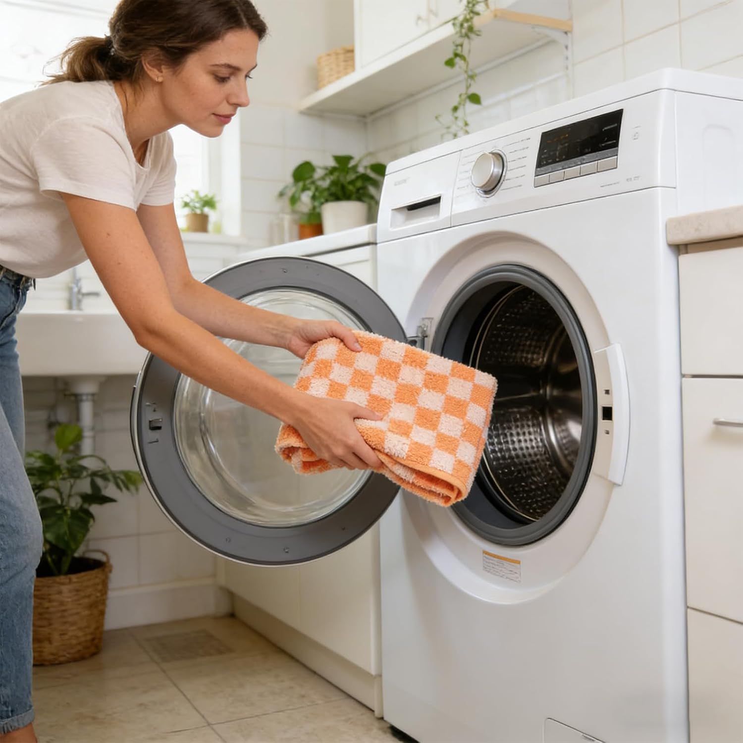 3 Pack Orange Checkered Hand Towels 100% Cotton Absorbent Soft Decorative Towel for Bathroom Kitchen Home Hotel Beach, 29.5 x 13.4 Inches