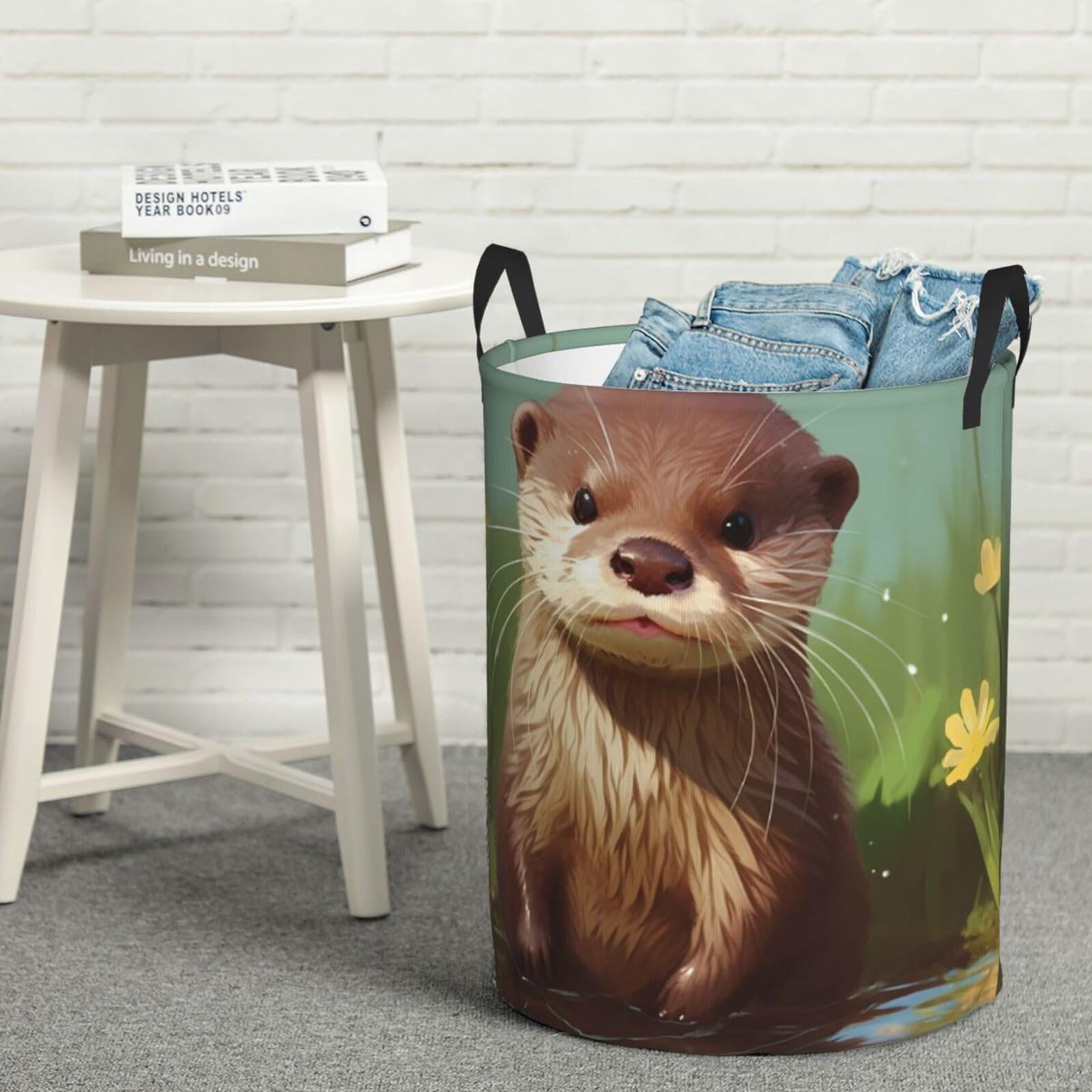 Fodpand Black Cute Otter Laundry Basket With Handle, Freestanding Laundry Hamper, Collapsible Dirty Clothes Hamper, Waterproof Fabric Blanket Storage Basket Tall Toy Storage Bin Room Decor Medium