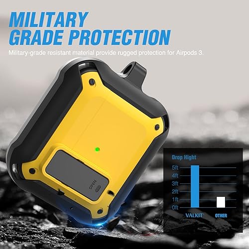 Miniatura 4 de Valkit Funda para Airpods de tercera generación con cerradura, funda militar para AirPods 3 con llavero para hombres y mujeres, carcasa rígida a