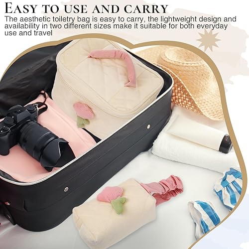 Miniatura 7 de Locmeo 2 bolsas de cosméticos con asa, bonita bolsa de maquillaje estética, bolsa de aseo de viaje para mujeres y niñas, cosméticos, brochas de