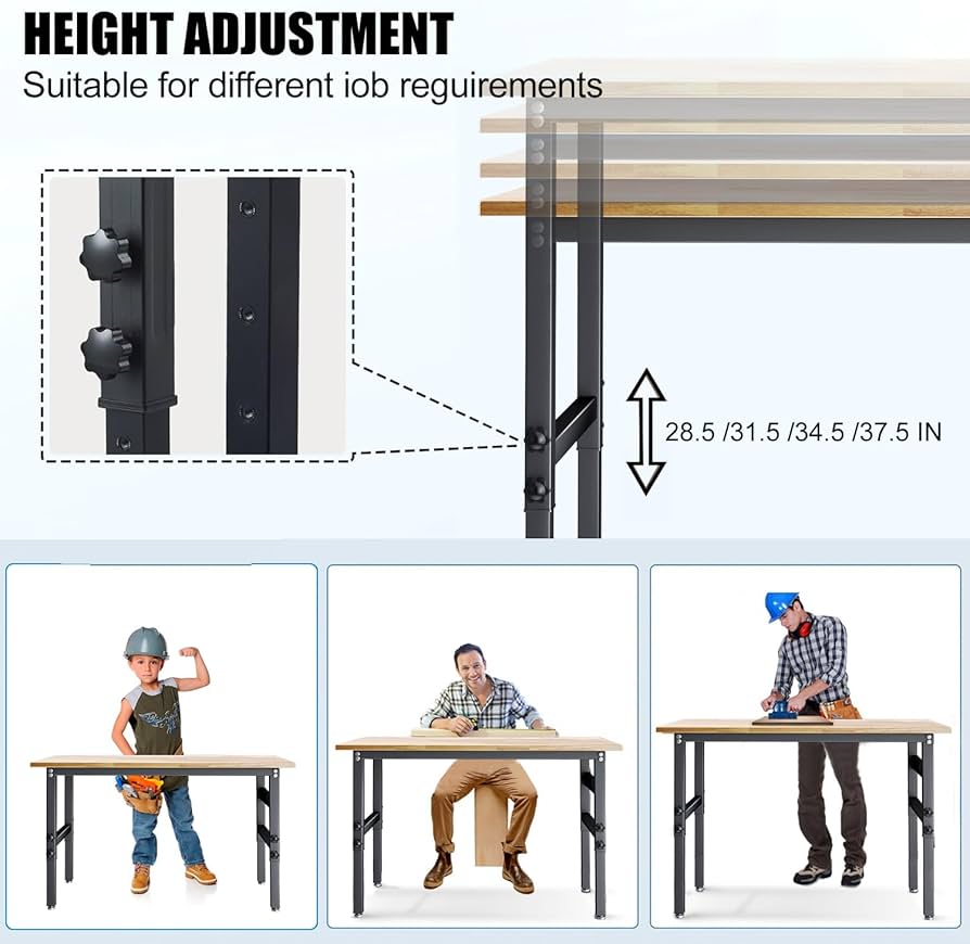 Amazon.co.jp: 48インチ 高耐久 調節可能 ガレージ用作業台 ゴム製木製
