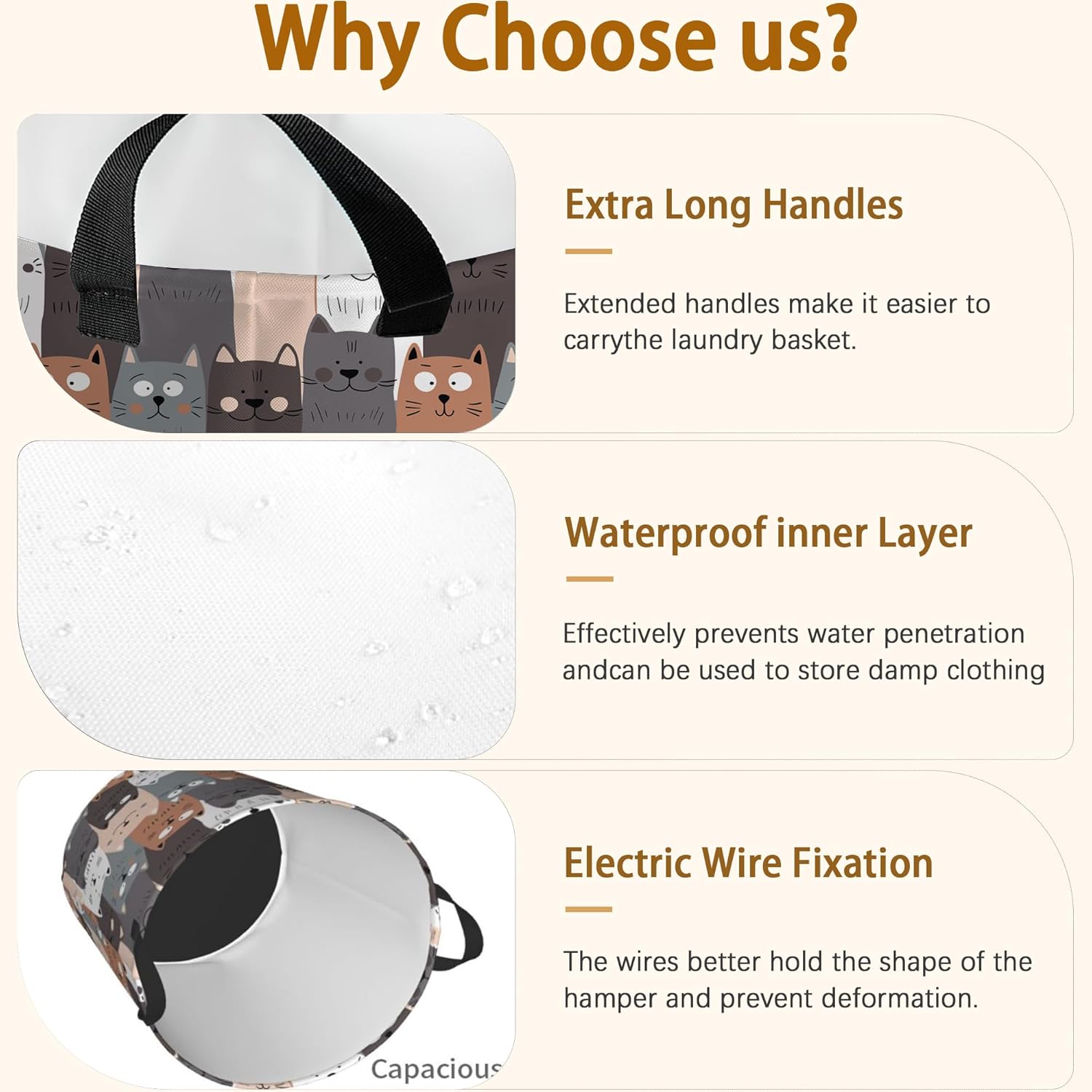 Cute Cat Laundry Basket,Waterproof Cats Laundry Hamper,Collapsible Organizer Basket for Storage Bin Toy Bins, Dirty Clothes Laundry Basket for Living Room/Bathroom/Bedroom