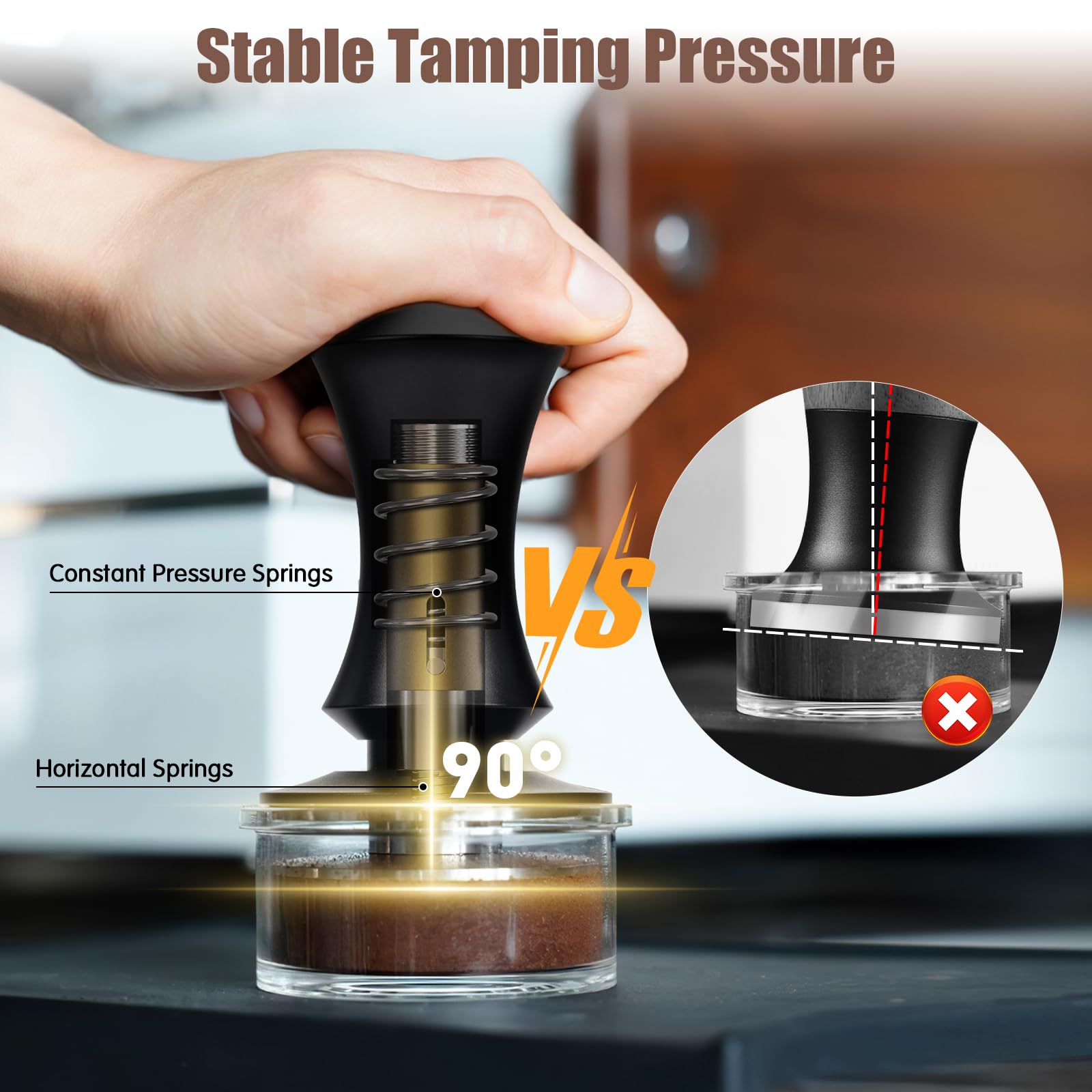 Selbstnivellierender Kaffeestampfer 58 Mm – Aus Edelstahl, Mit Feder & Flachem Boden, Für Espresso