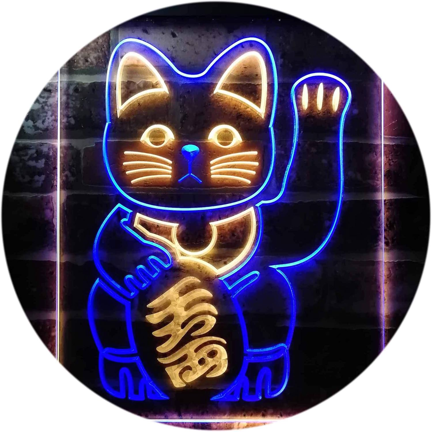 ADVPRO Maneki Neko Lucky Cat Welcome Japan Dual Color LED Neon Sign Blue & Yellow 12 x 16 Inches st6s34-j0980-by