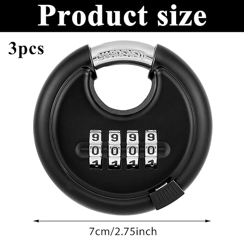 Miniatura 2 de Paquete de 3 candados combinados para exteriores para unidad de almacenamiento, cerradura de combinación de disco de 4 dígitos para exteriores,