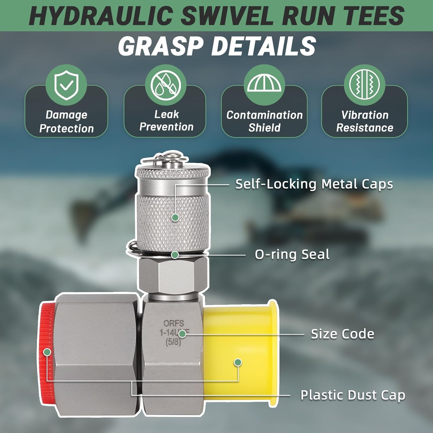 ORFS Hydraulic Swivel Run Tees, Tee Connector & Tester Coupling Assembly, Fit for Most Brand Excavator Construction Machinery - Hydraulic Testing Adapter Tee Fitting (6 Pack)