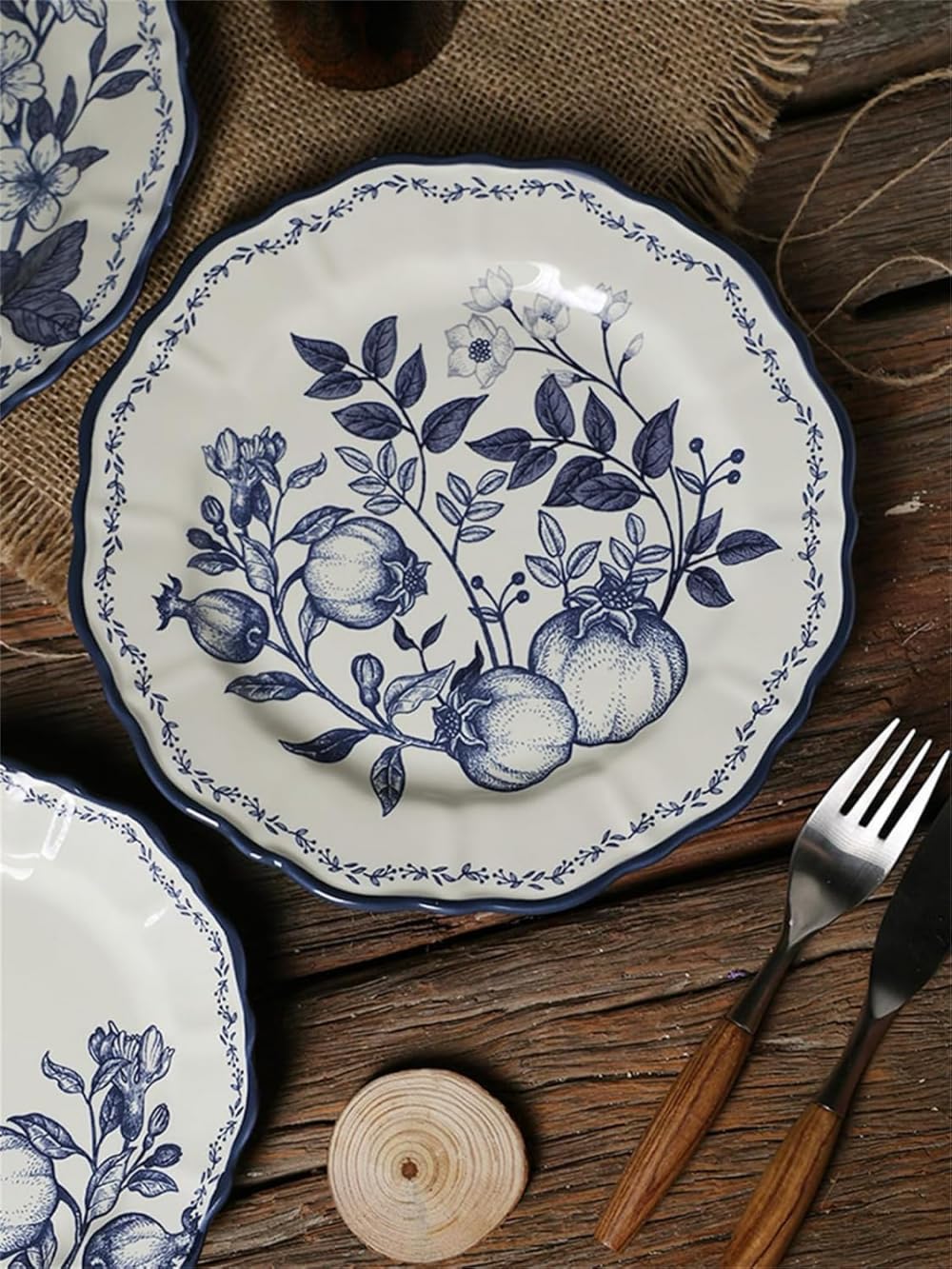Ceramiczna miska, stek talerz obiadowy kreatywny niebieski kwiat gałęzie liście wzór warzyw miska zestaw talerzy zastawa stołowa prezent prezent ceramika zestaw obiadowy naczynia 4-częściowe zestawy