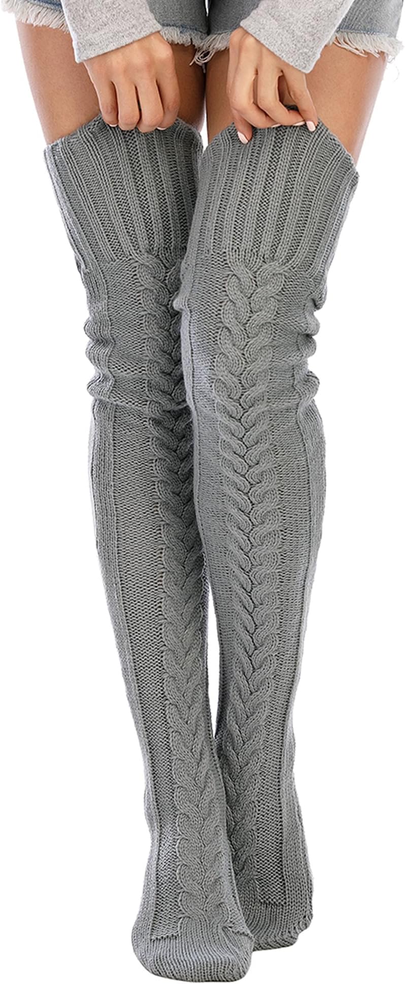 Women's Cable Knitted Thigh High Boot Socks Extra Long Winter Stockings Over Knee Leg Warmers