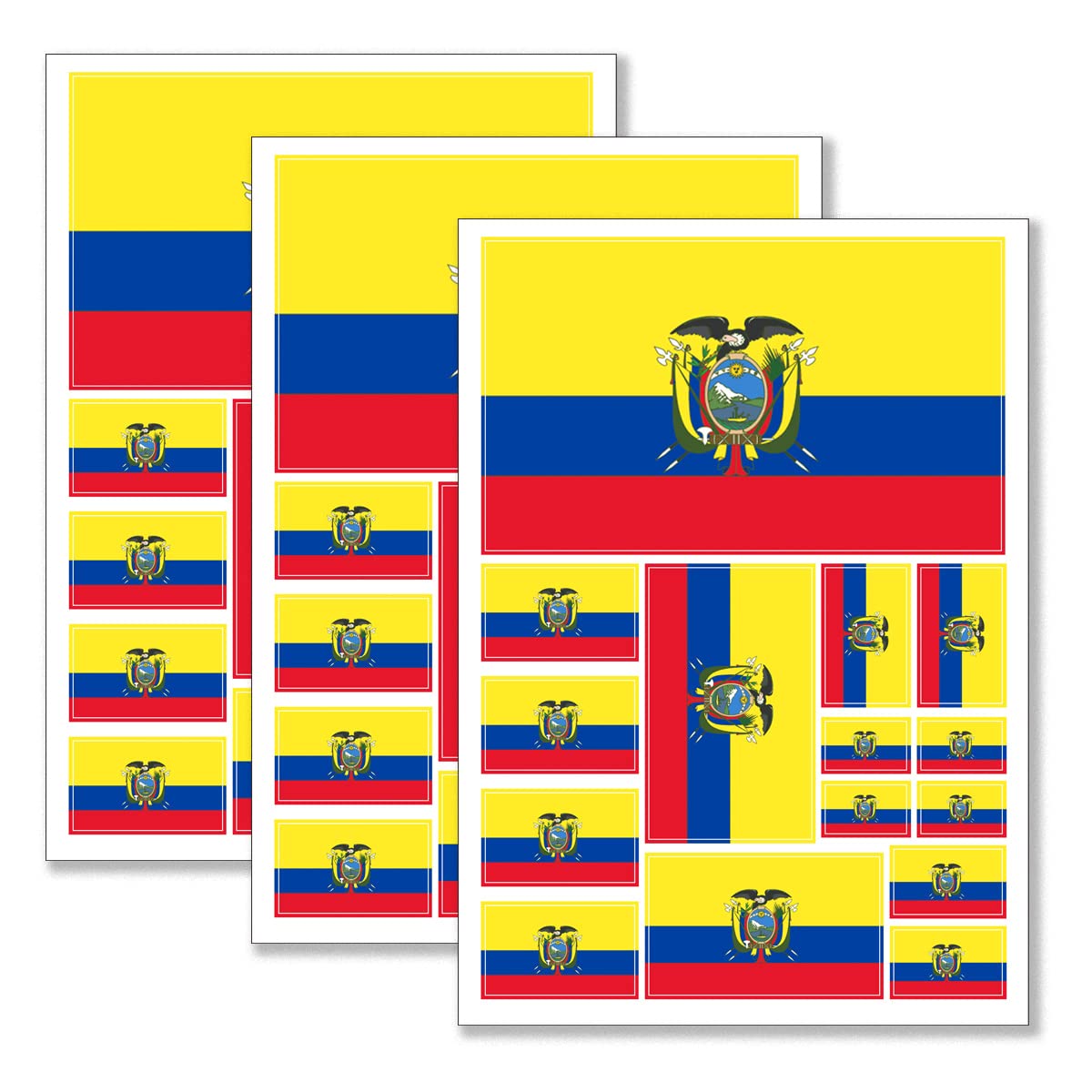 QQSD Ecuador Flag Sticker Ecuadoran Decal in Multiple Sizes, 3 Pack, 11.7 x 8.3 Inches