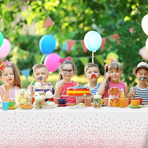 Miniatura 7 de 2 Pack White and Pink Dot Tablecloth, Pink Plastic Table Cloths for Parties Disposable, 54x108 in Waterproof Rectangular Camping Tablecloth for