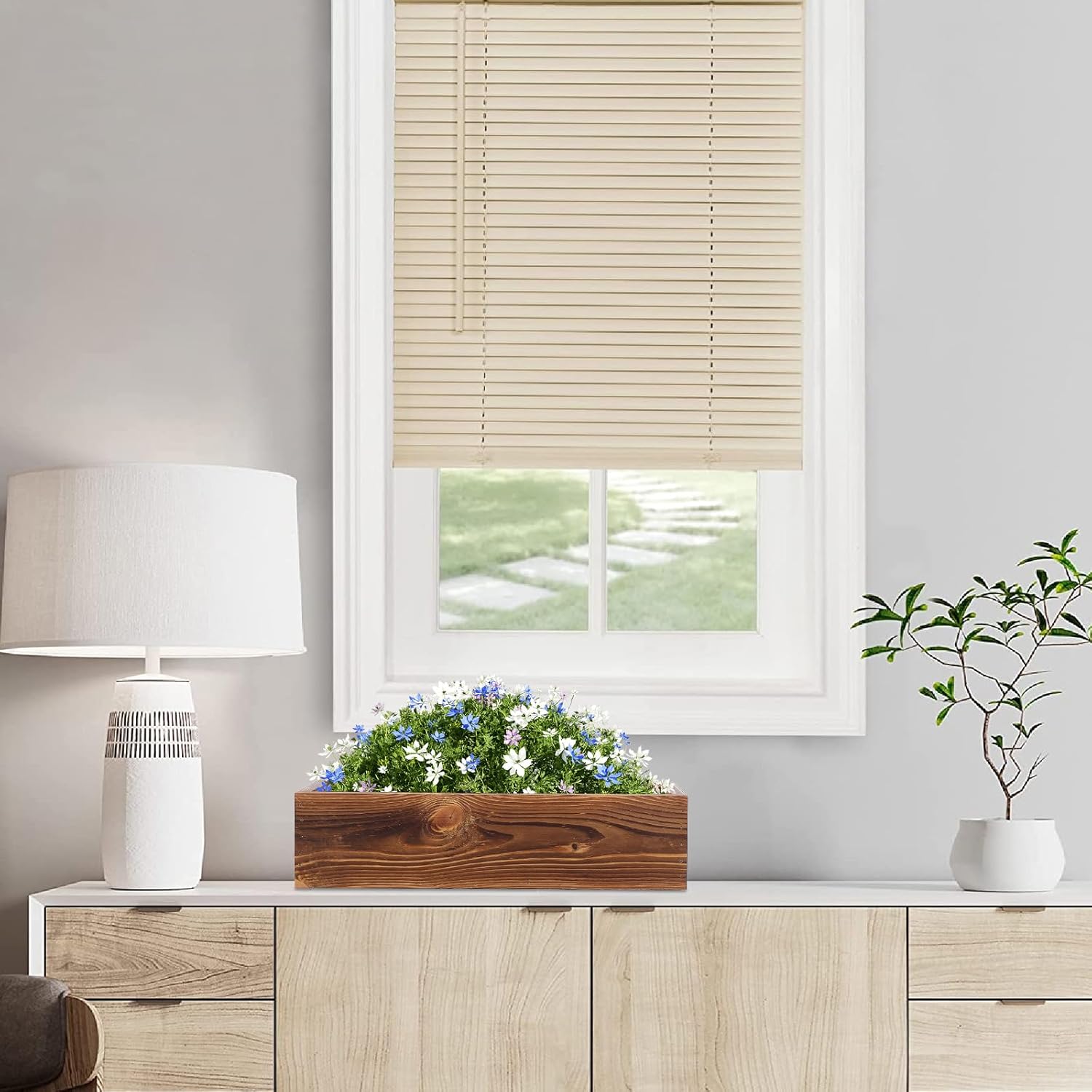 ibasenice Brown Wooden Planter Box, Rectangular Planter Large Outdoor Plant Pots Wooden Flower Rustic Indoor Decorative Box