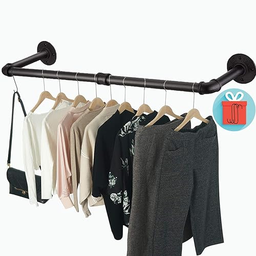 Clothes Rack Wall Mount with 3 Hooks, 36''L Clothing Bar