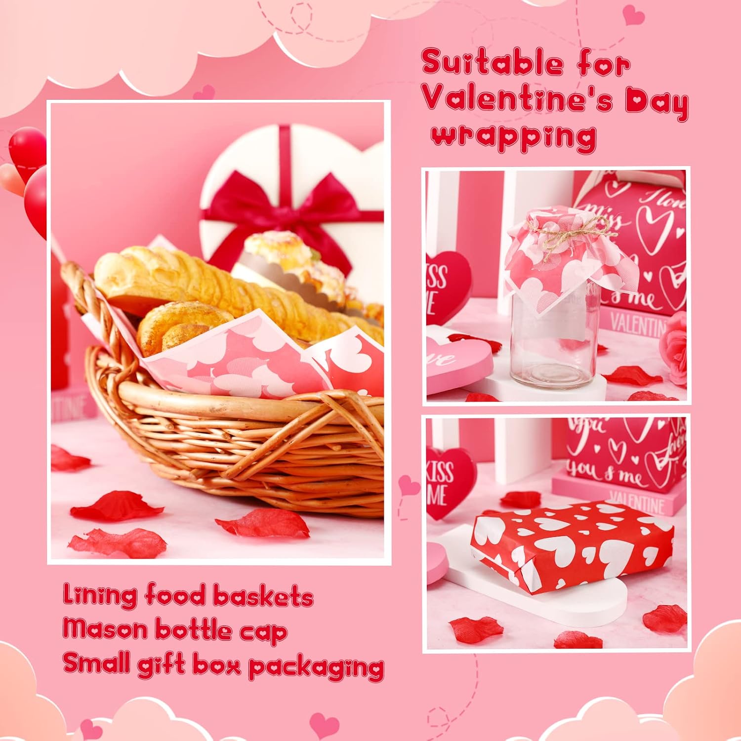 Eersida 150 Pieces Mother's Day Wax Heart Love Pattern Food Wrap Paper Sandwich Wrapping Paper for Valentine Best Mom Chocolate Candy Cookies Baking Food Basket Liner Baking Wedding Party Supplies
