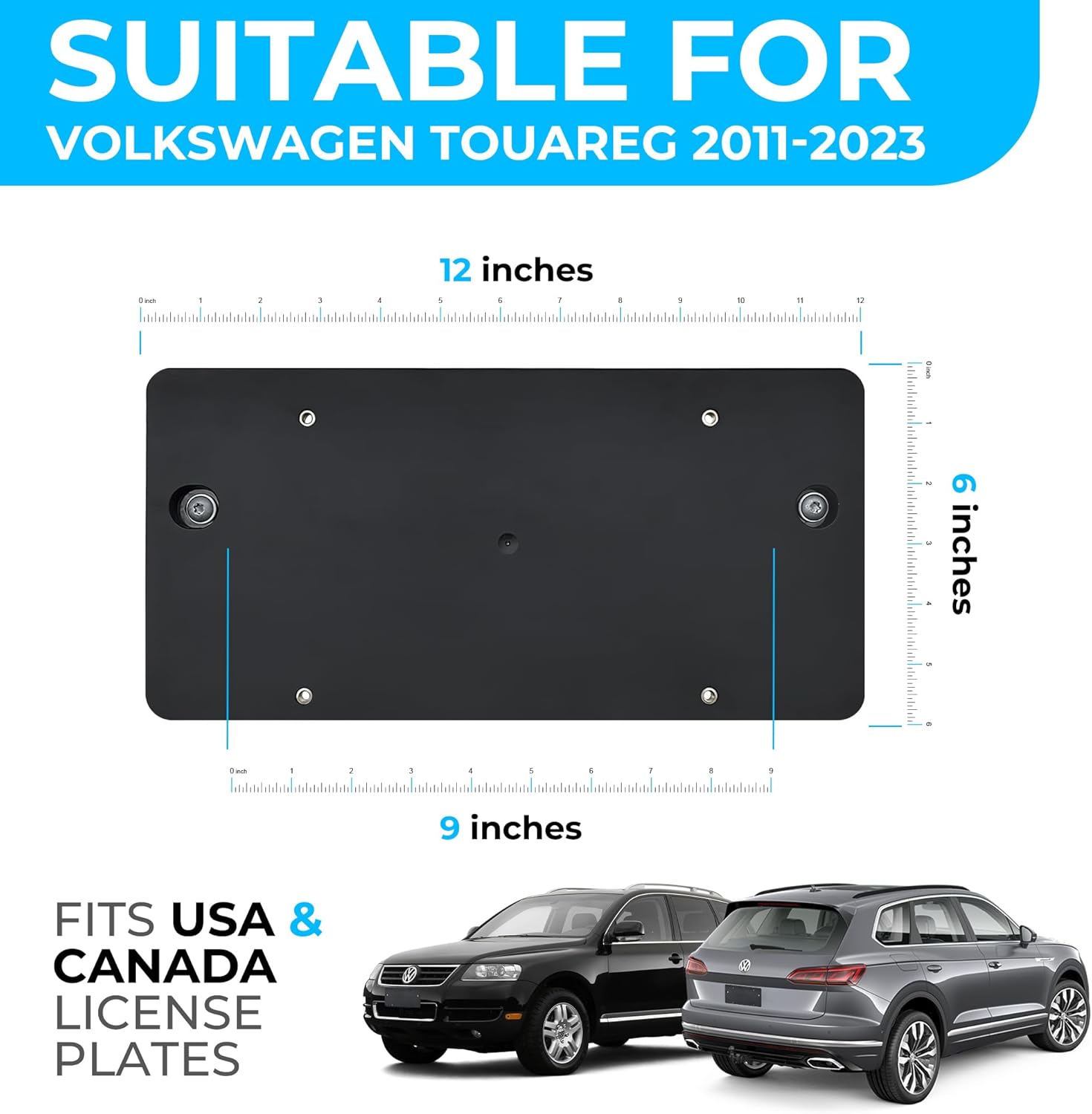 Rear License Plate Bracket for Volkswagen VW Touareg 2011 12 13 14 15 2016 2017 2018 2019 2020 2021 2022 2023 + 8 Unique Screws & Wrench