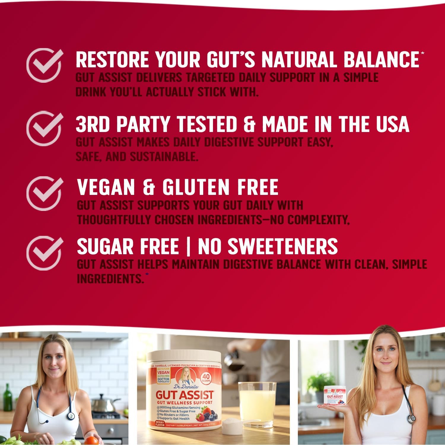 Doctor Danielle Leaky Gut Support Powder | L-Glutamine Gut Lining Formula | Gut Assist by Dr. Danielles, Berry - Image 4