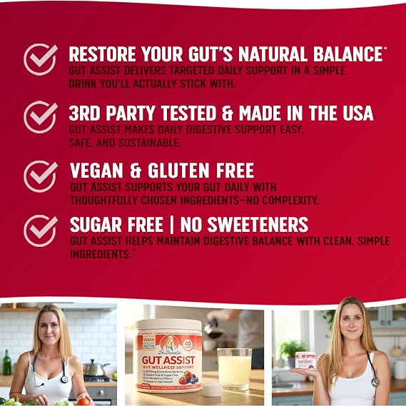 Doctor Danielle Leaky Gut Support Powder | L-Glutamine Gut Lining Formula | Gut Assist by Dr. Danielles, Berry