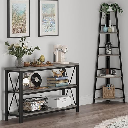 BON AUGURE Industrial Console Table for Entryway with Rustic 5-Tier