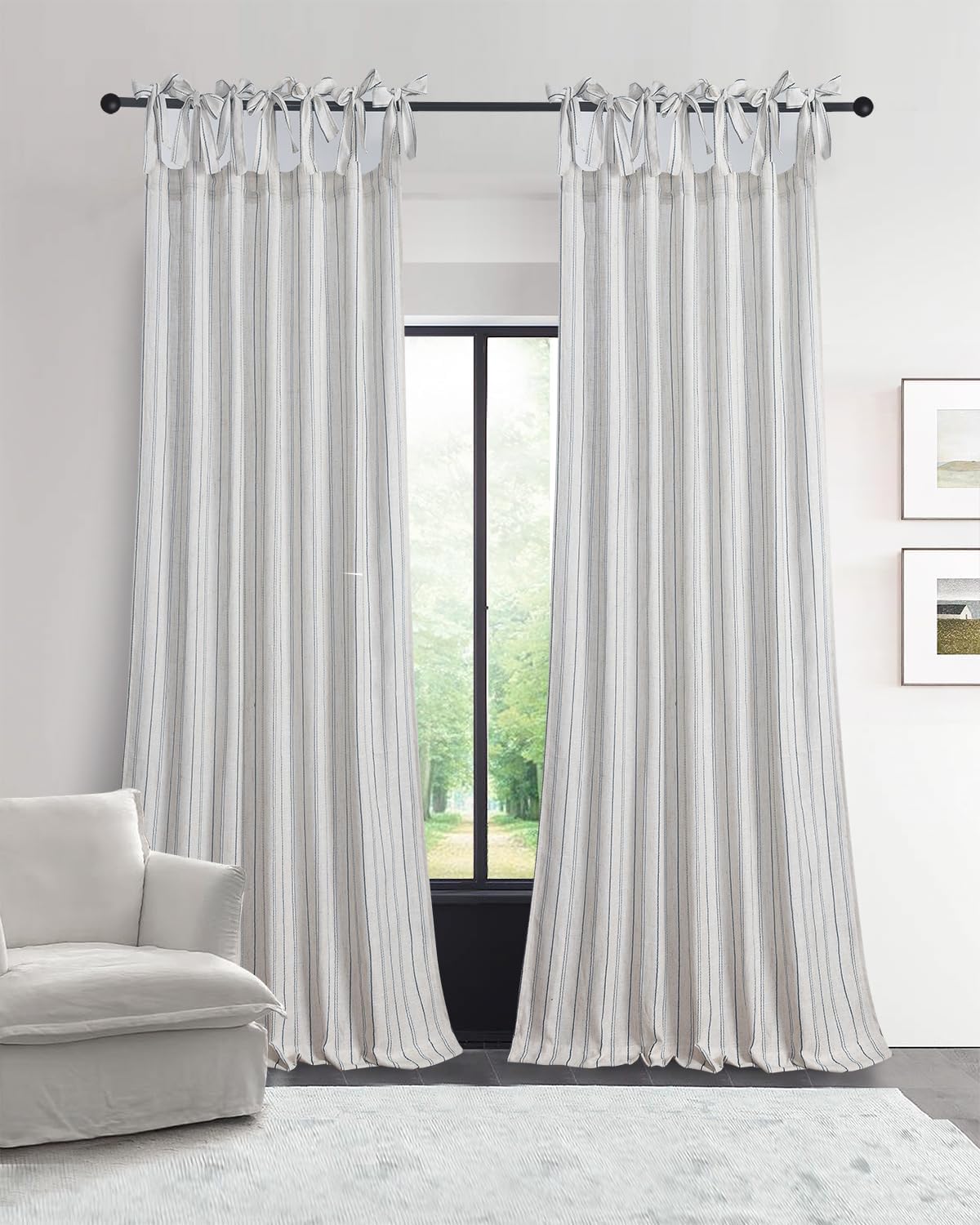 Tie Top Curtains 108" Off White - Light Filtering Privacy Drape